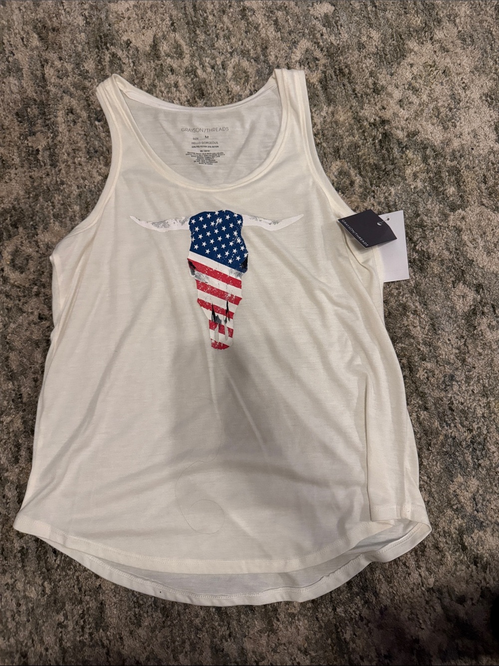 NWT Grayson Threads White Tank with American Flag Bull Skull
